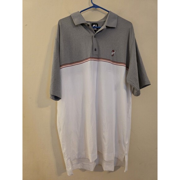 FootJoy Men’s XL Golf Polo Gray White Seahorse Logo Striped Chest ‎ PGA Shirt - Picture 1 of 8